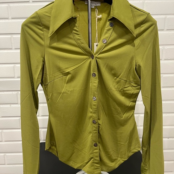 Crescent Chartreuse Button-Down Women's Shirt - Picture 2 of 7